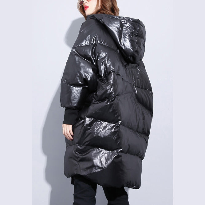 fine black down jacket plus size hooded cotton coat Elegant zippered pockets over coat - - DYAVOR®