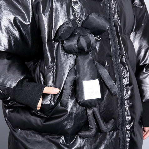 fine black down jacket plus size hooded cotton coat Elegant zippered pockets over coat - - DYAVOR®