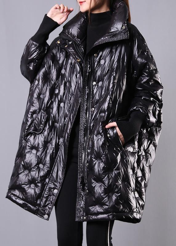 Fine Black Duck Down Coat Plus Size Stand Collar Winter Jacket Batwing Sleeve New Overcoat - - DYAVOR®