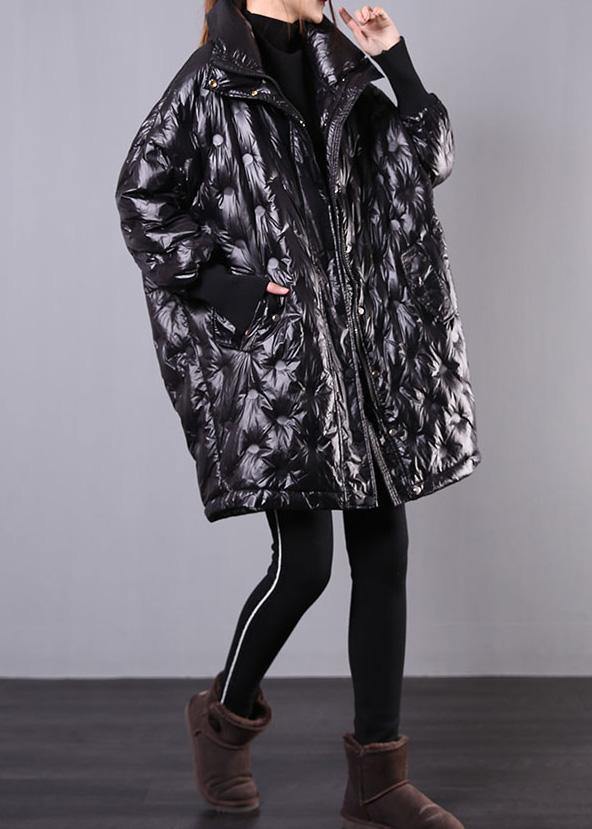 Fine Black Duck Down Coat Plus Size Stand Collar Winter Jacket Batwing Sleeve New Overcoat - - DYAVOR®