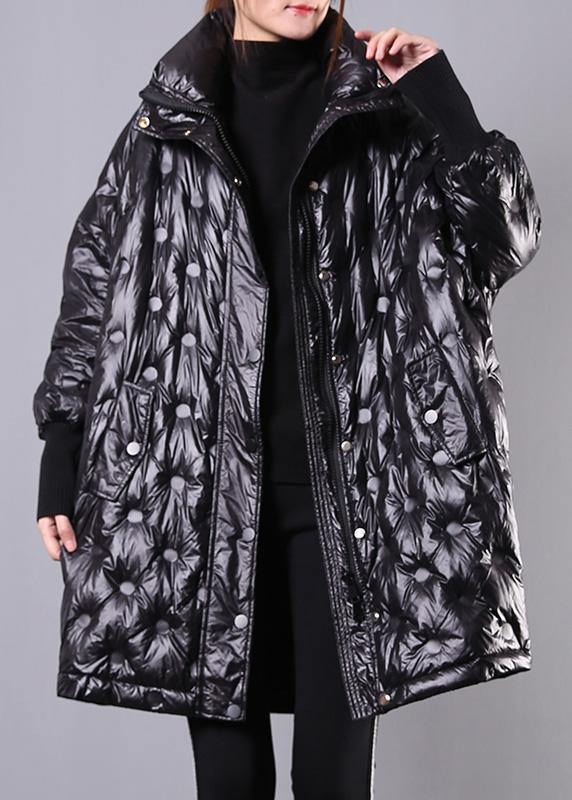 Fine Black Duck Down Coat Plus Size Stand Collar Winter Jacket Batwing Sleeve New Overcoat - - DYAVOR®