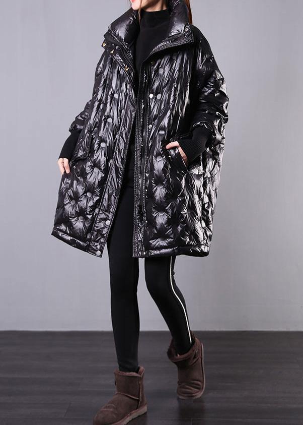 Fine Black Duck Down Coat Plus Size Stand Collar Winter Jacket Batwing Sleeve New Overcoat - - DYAVOR®