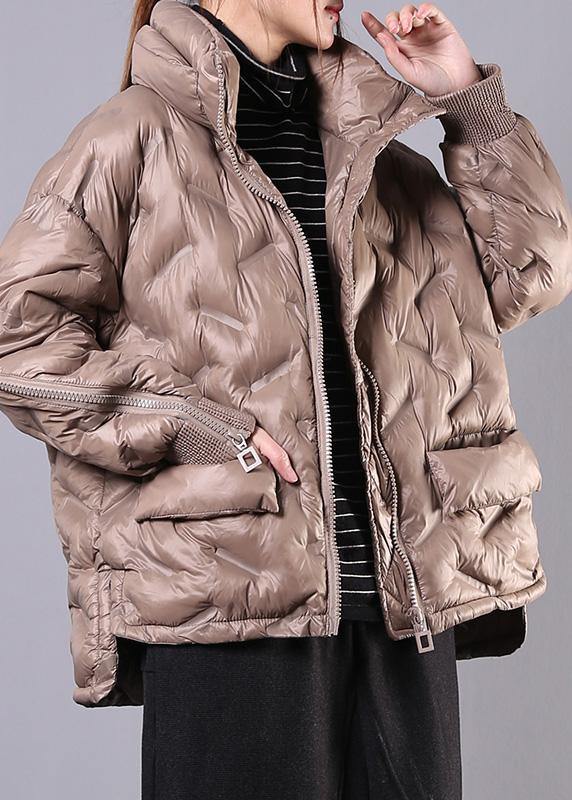 fine khaki coat oversized Jackets & Coats stand collar zippered outwear - - DYAVOR®