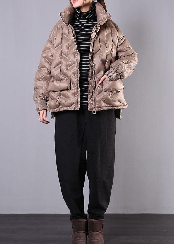fine khaki coat oversized Jackets & Coats stand collar zippered outwear - - DYAVOR®