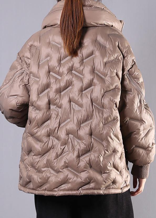 fine khaki coat oversized Jackets & Coats stand collar zippered outwear - - DYAVOR®
