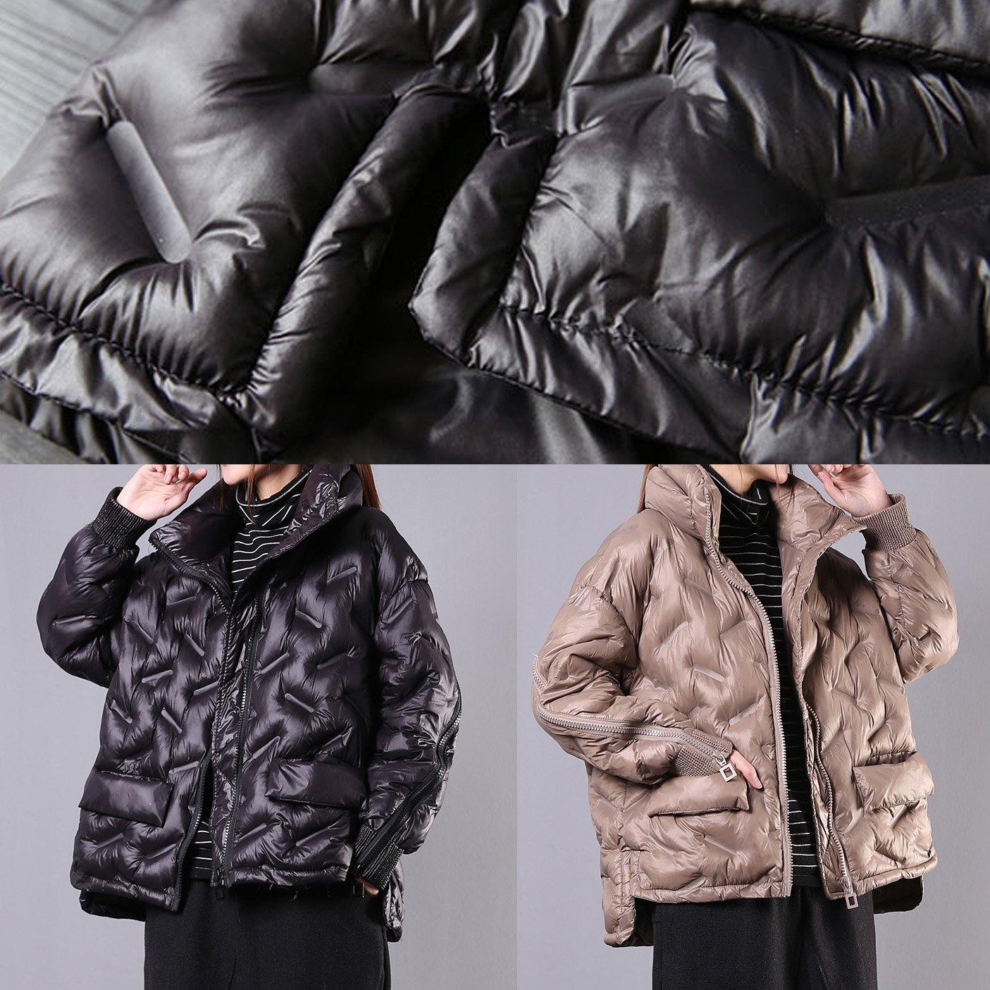 fine khaki coat oversized Jackets & Coats stand collar zippered outwear - - DYAVOR®