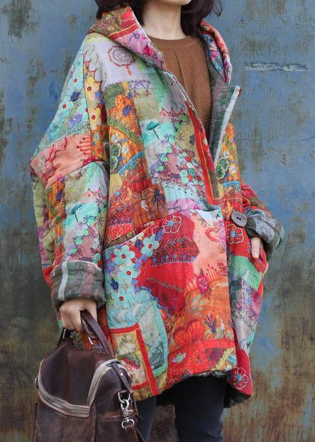 fine red prints winter coats trendy plus size snow jackets hooded patchwork winter coats - - DYAVOR®