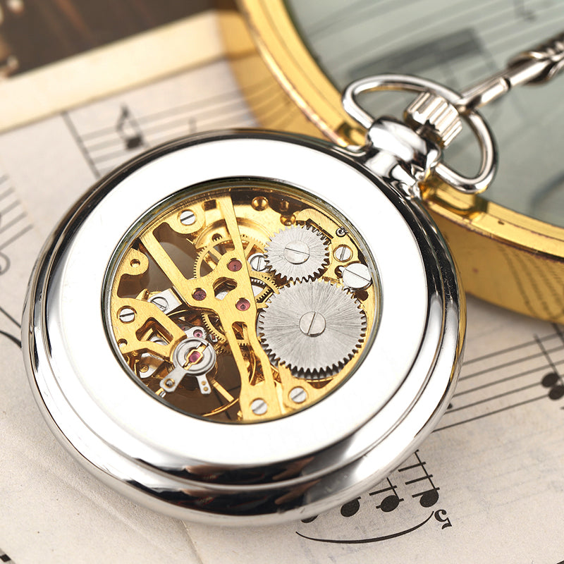 Unique Fashion Silver Steel Skeleton Transparent Mechanical Pocket Watches - Unisex Style Watches - DYAVOR®