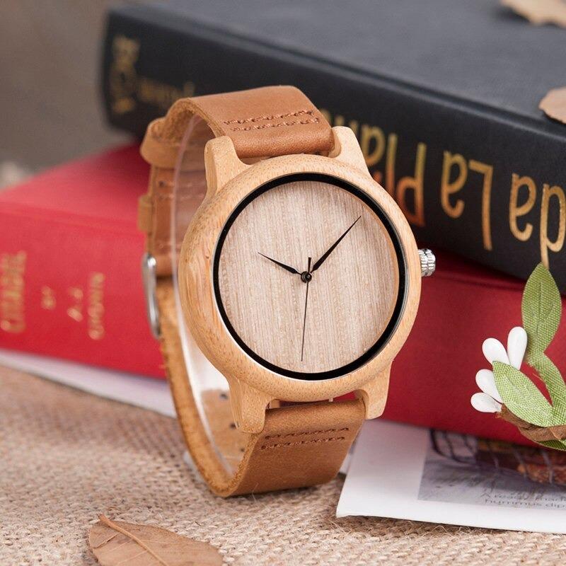 Unisex Bamboo Wooden Quartz Wristwatches with Genuine Leather Band - Watches for Women - DYAVOR®