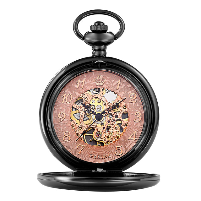 Unisex Black Analog Smooth Automatic Mechanical Hand Wind Pocket FOB Watch - Unisex Style Watches - DYAVOR®