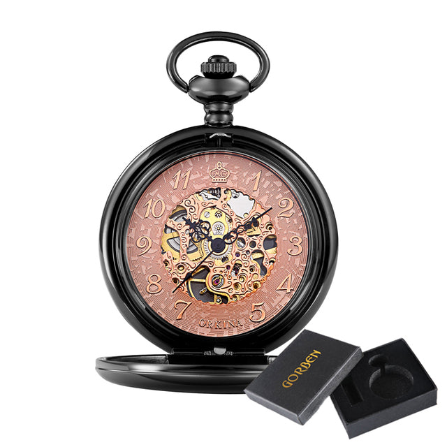 Unisex Black Analog Smooth Automatic Mechanical Hand Wind Pocket FOB Watch - Unisex Style Watches - DYAVOR®
