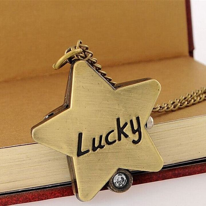 Unisex Bronze Star Shape Analog Quartz Pocket Watch with Necklace Chain - Unisex Style Watches - DYAVOR®