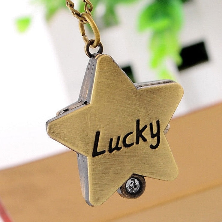 Unisex Bronze Star Shape Analog Quartz Pocket Watch with Necklace Chain - Unisex Style Watches - DYAVOR®