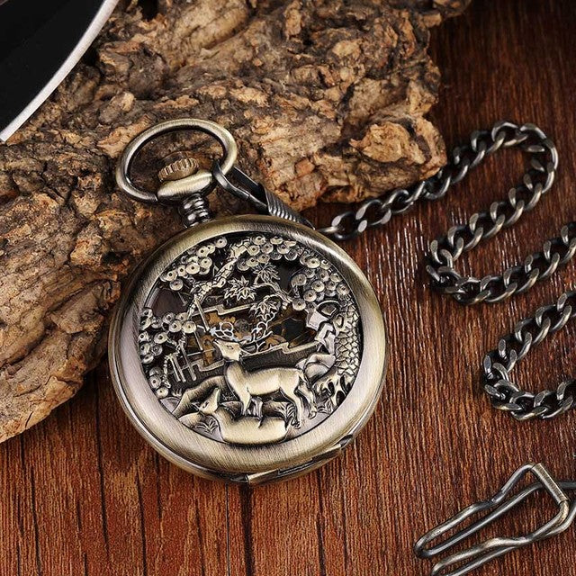 Unisex Golden Sliver Bronze Hollow Goat Deer Mechanical Pocket FOB Watch - Unisex Style Watches - DYAVOR®