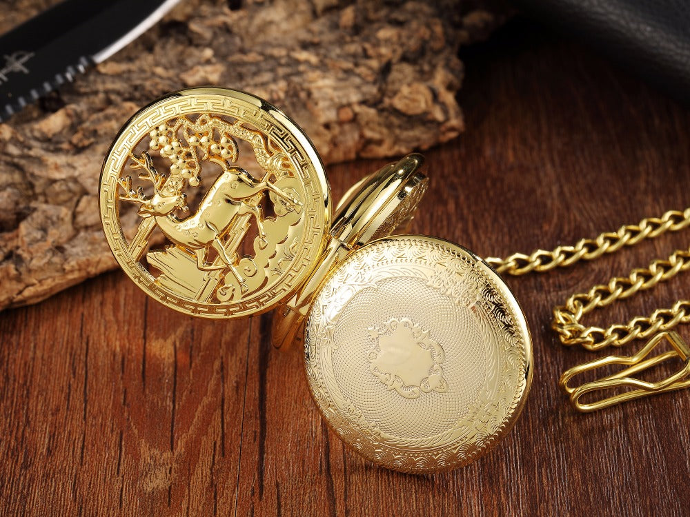 Unisex Golden Sliver Bronze Hollow Goat Deer Mechanical Pocket FOB Watch - Unisex Style Watches - DYAVOR®