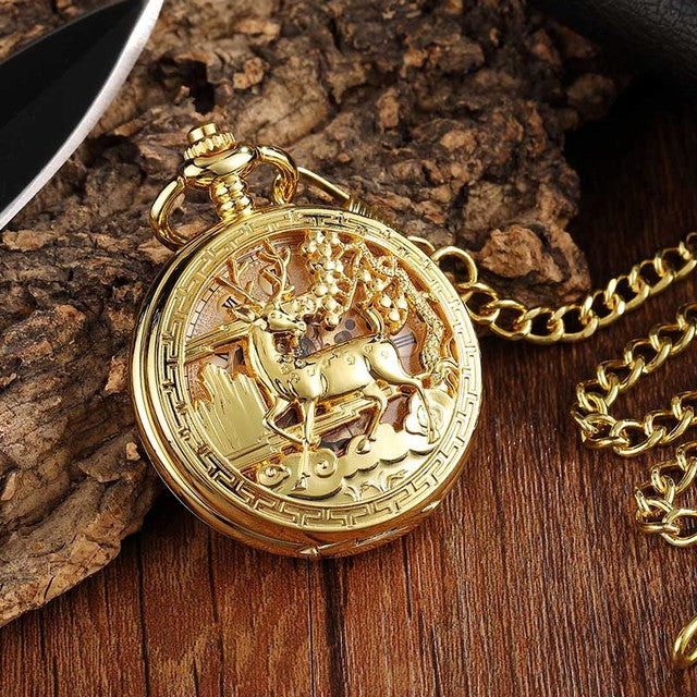 Unisex Golden Sliver Bronze Hollow Goat Deer Mechanical Pocket FOB Watch - Unisex Style Watches - DYAVOR®