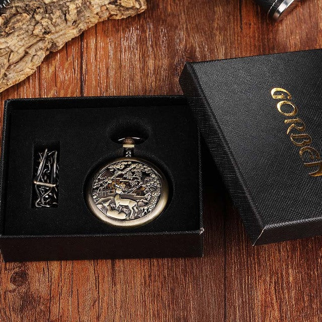 Unisex Golden Sliver Bronze Hollow Goat Deer Mechanical Pocket FOB Watch - Unisex Style Watches - DYAVOR®