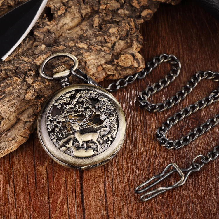 Unisex Golden Sliver Bronze Hollow Goat Deer Mechanical Pocket FOB Watch - Unisex Style Watches - DYAVOR®