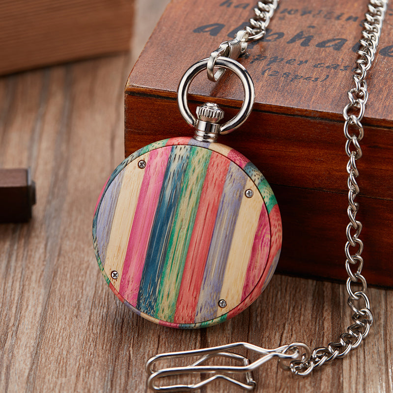 Unisex Retro Colorful Wooden Open Face Quartz Analog Pocket Watch - Unisex Style Watches - DYAVOR®