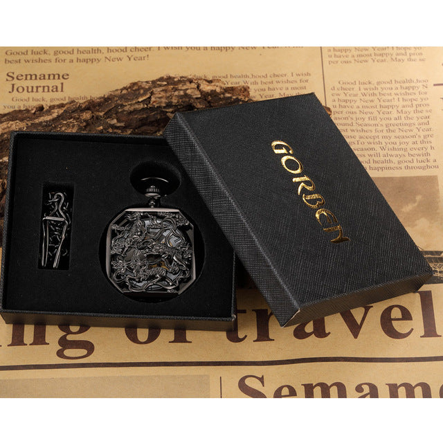 Unisex Retro Luxury Chinese Mascot Lion Black Mechanical Fob Pocket Watch - Unisex Style Watches - DYAVOR®