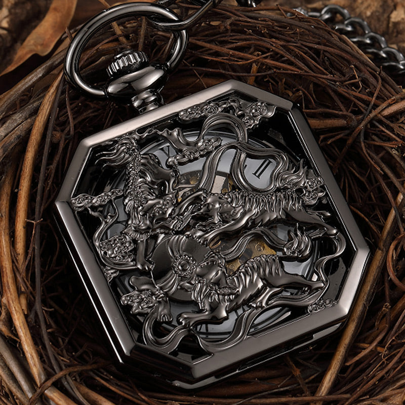 Unisex Retro Luxury Chinese Mascot Lion Black Mechanical Fob Pocket Watch - Unisex Style Watches - DYAVOR®