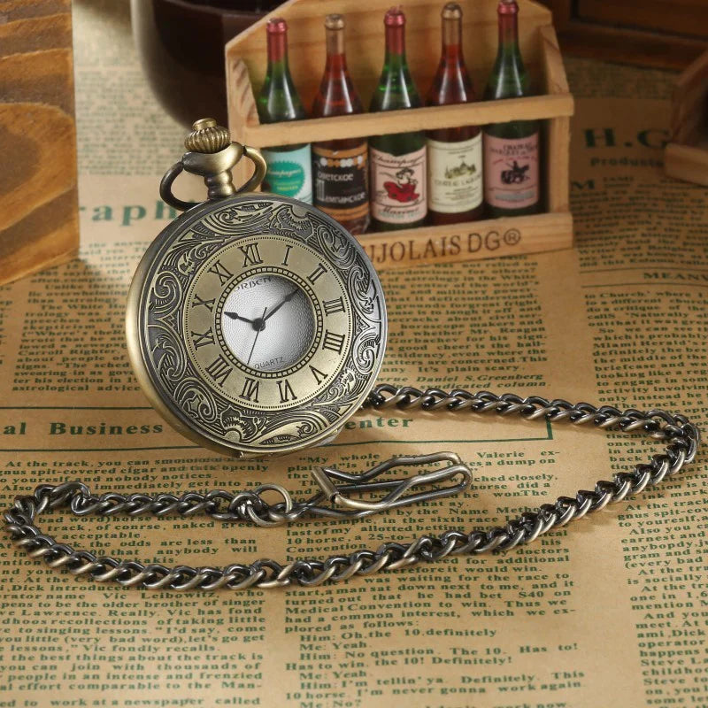 Unisex Retro Vintage Antique Roman Number Pocket Watch With Chain - Unisex Style Watches - DYAVOR®