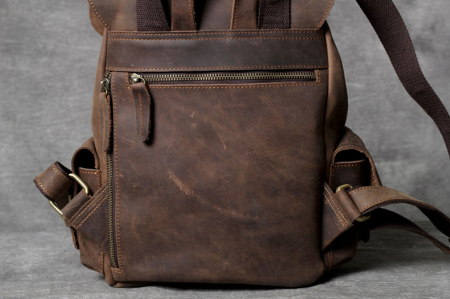 Unisex Vintage Designer Handmade Crazy Horse Leather Backpack - Backpacks - DYAVOR®