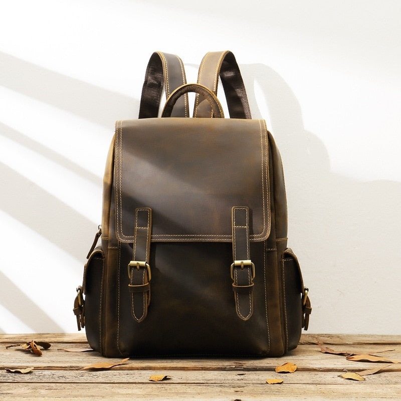 Unisex Vintage Genuine Leather Crazy Horse Daypack Designer Backpack - Backpacks - DYAVOR®