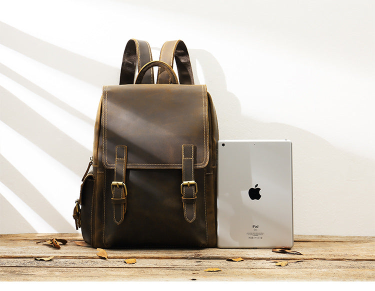 Unisex Vintage Genuine Leather Crazy Horse Daypack Designer Backpack - Backpacks - DYAVOR®