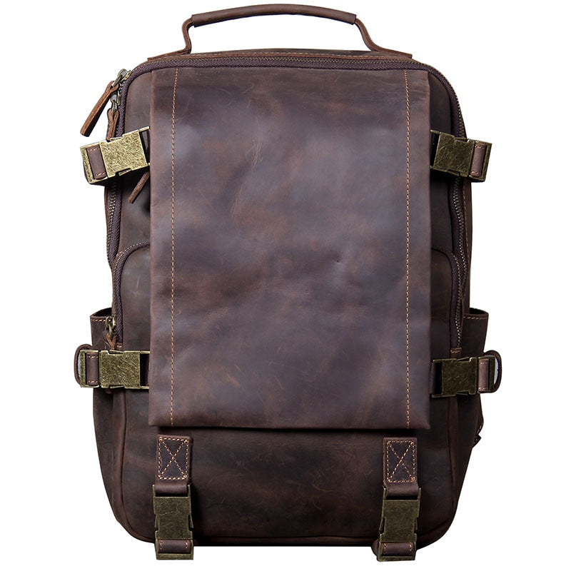 Unisex Vintage Handmade Crazy Horse Genuine Leather Laptop Backpack - Backpacks - DYAVOR®