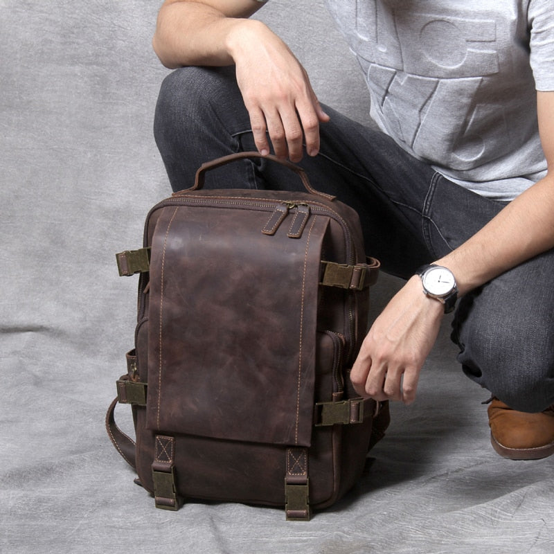 Unisex Vintage Handmade Crazy Horse Genuine Leather Laptop Backpack - Backpacks - DYAVOR®