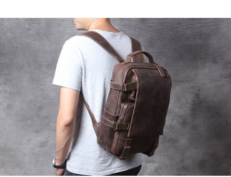 Unisex Vintage Handmade Crazy Horse Genuine Leather Laptop Backpack - Backpacks - DYAVOR®