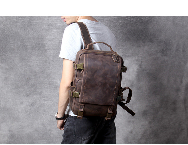 Unisex Vintage Handmade Crazy Horse Genuine Leather Laptop Backpack - Backpacks - DYAVOR®