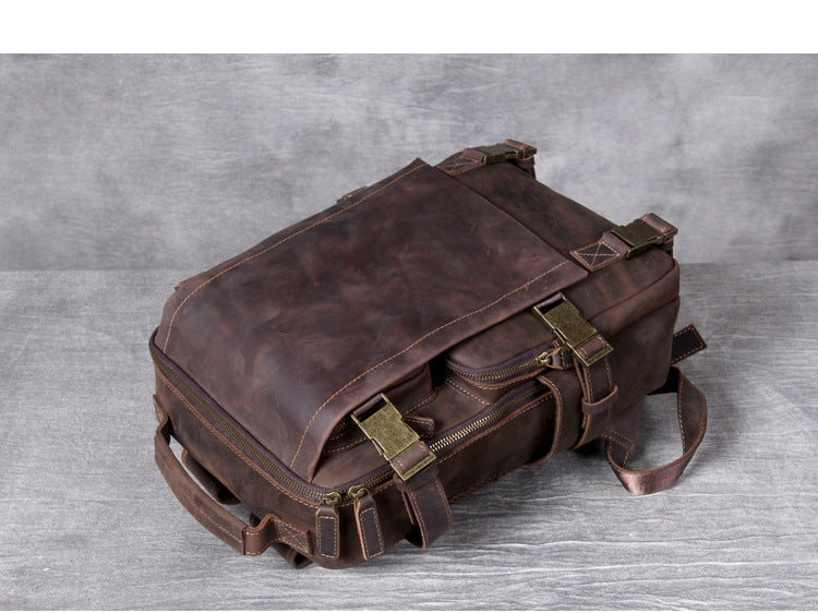 Unisex Vintage Handmade Crazy Horse Genuine Leather Laptop Backpack - Backpacks - DYAVOR®