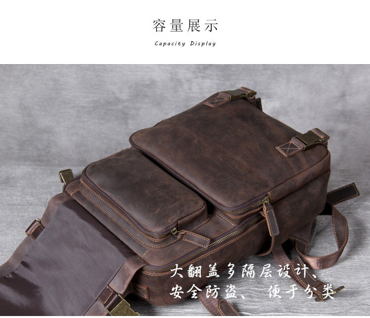 Unisex Vintage Handmade Crazy Horse Genuine Leather Laptop Backpack - Backpacks - DYAVOR®