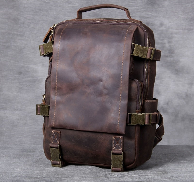 Unisex Vintage Handmade Crazy Horse Genuine Leather Laptop Backpack - Backpacks - DYAVOR®