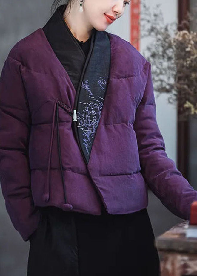 vintage Pink Purple Embroideried Patchwork Duck Down Puffers coats Winter - Down Jackets - DYAVOR®