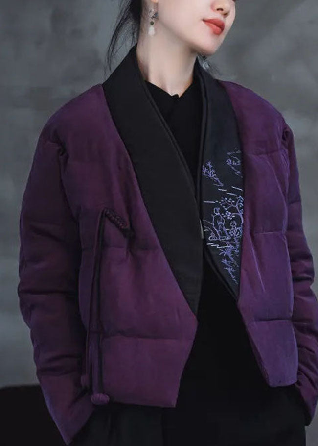 vintage Pink Purple Embroideried Patchwork Duck Down Puffers coats Winter - Down Jackets - DYAVOR®
