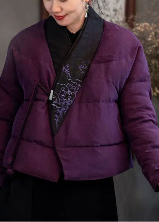 vintage Pink Purple Embroideried Patchwork Duck Down Puffers coats Winter - Down Jackets - DYAVOR®