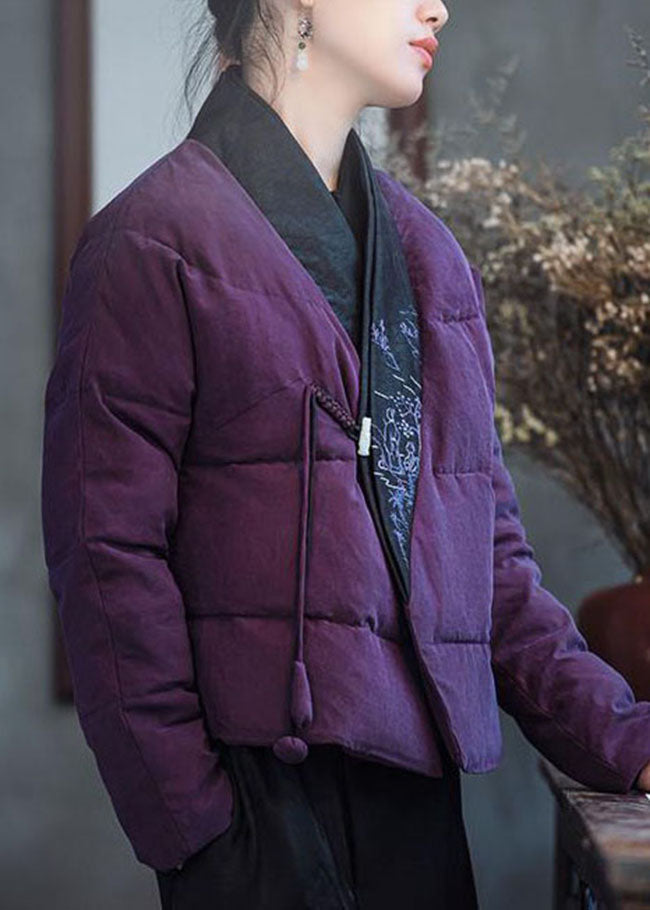 vintage Pink Purple Embroideried Patchwork Duck Down Puffers coats Winter - Down Jackets - DYAVOR®