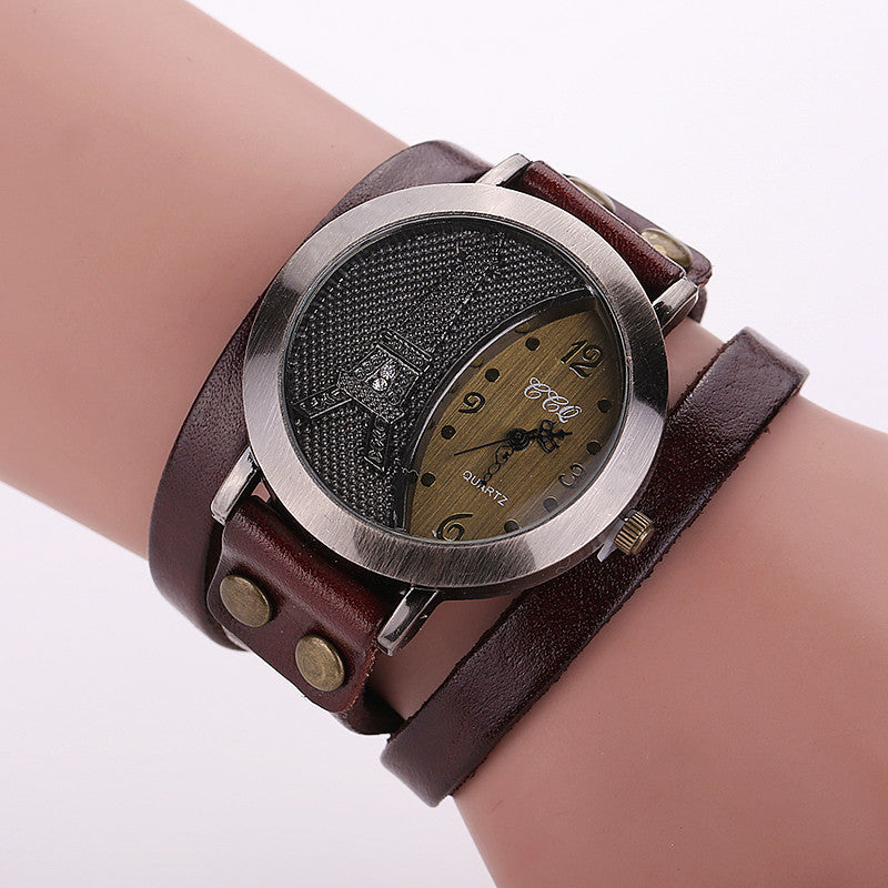 Vintage Casual Tower Genuine Leather Bracelet Watches for Women - Watches for Women - DYAVOR®