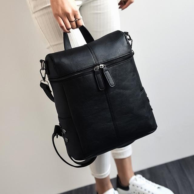 Vintage Fashion Solid Synthetic Leather School Backpacks for Teenage Girls - Backpacks - DYAVOR®