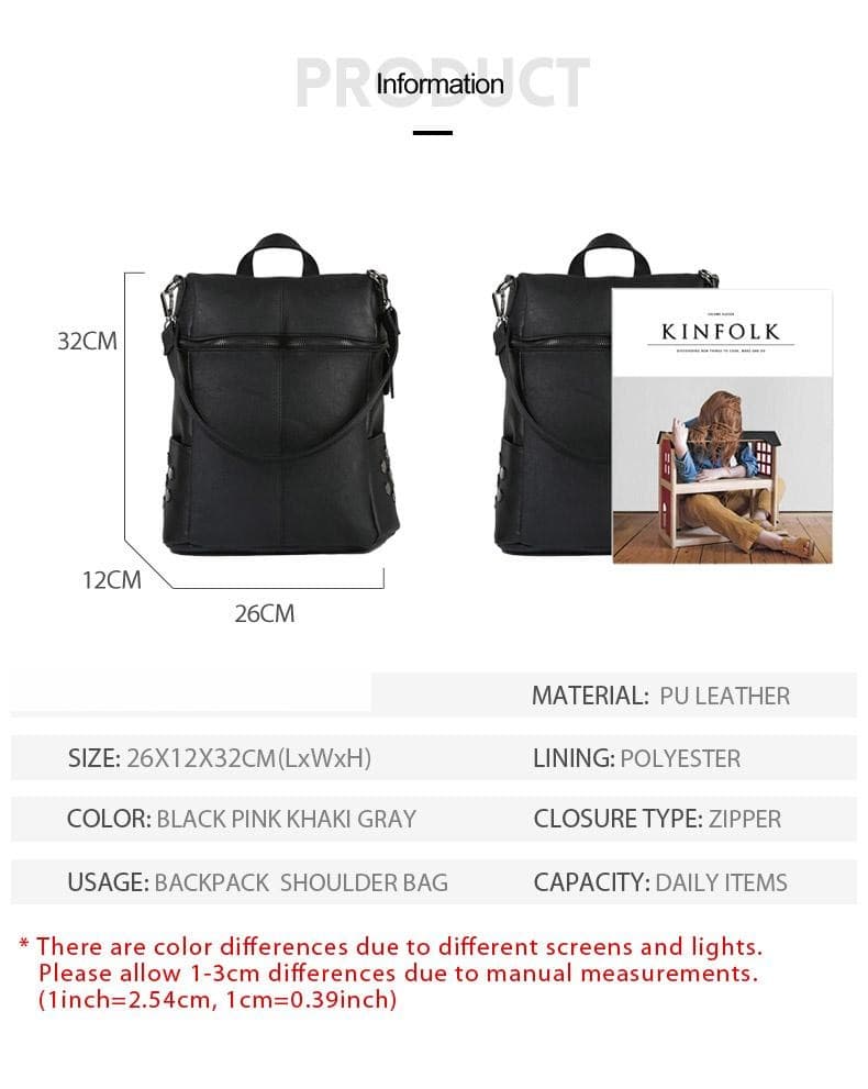 Vintage Fashion Solid Synthetic Leather School Backpacks for Teenage Girls - Backpacks - DYAVOR®