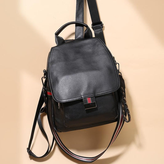 Vintage Fashion Women's Black Genuine Leather Shoulder Bag Backpack - Backpacks - DYAVOR®