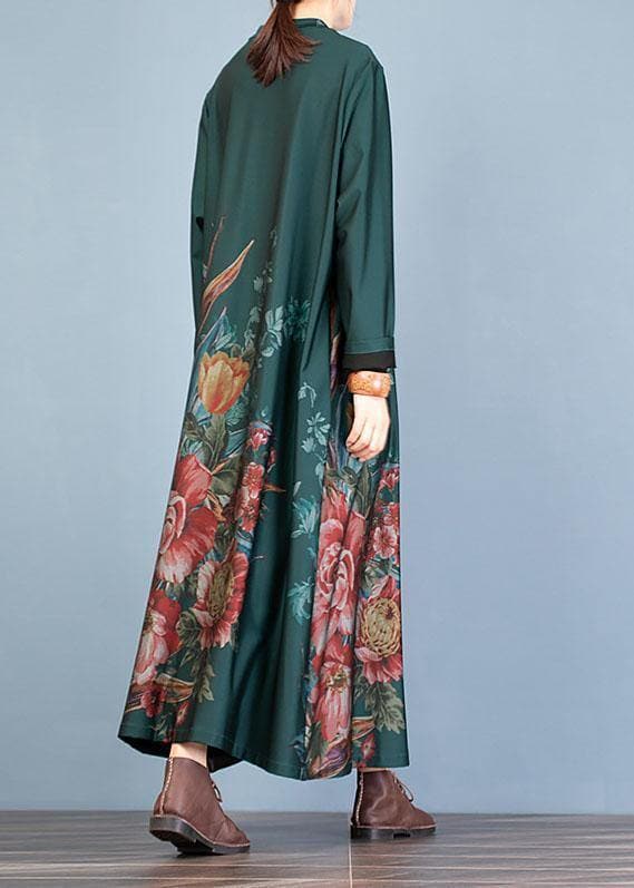vintage green prints Coat Women oversize long coat fall trench coats o neck - - DYAVOR®
