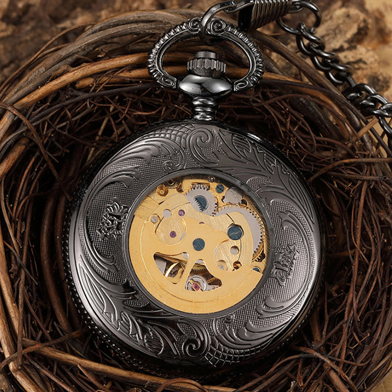 Vintage Unisex Black Hollow Carved Pendant Mechanical Pocket FOB Watch - Unisex Style Watches - DYAVOR®