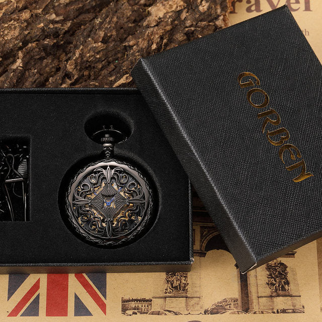 Vintage Unisex Black Hollow Carved Pendant Mechanical Pocket FOB Watch - Unisex Style Watches - DYAVOR®