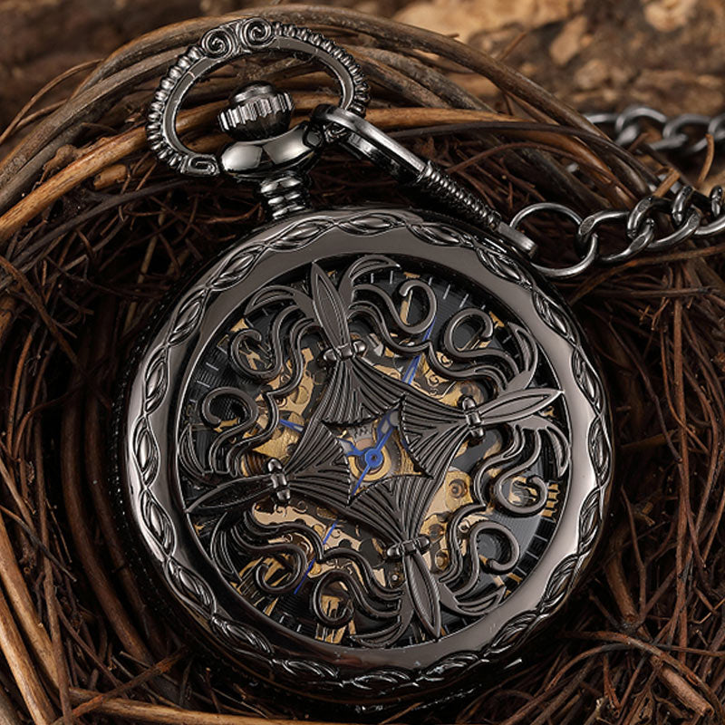 Vintage Unisex Black Hollow Carved Pendant Mechanical Pocket FOB Watch - Unisex Style Watches - DYAVOR®