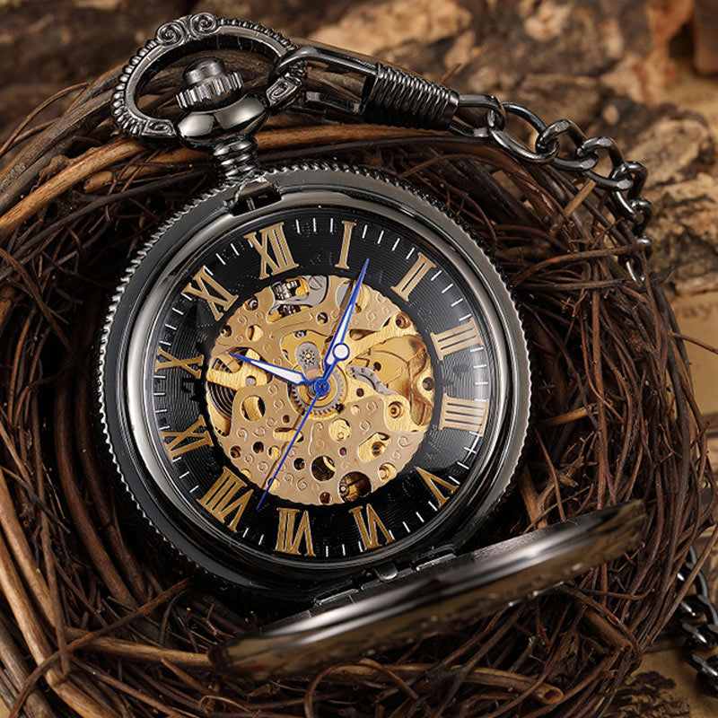 Vintage Unisex Black Hollow Carved Pendant Mechanical Pocket FOB Watch - Unisex Style Watches - DYAVOR®