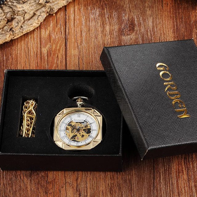 Vintage Unisex Gold Skeleton Square Hand Wind Mechanical Pocket FOB Watch - Unisex Style Watches - DYAVOR®